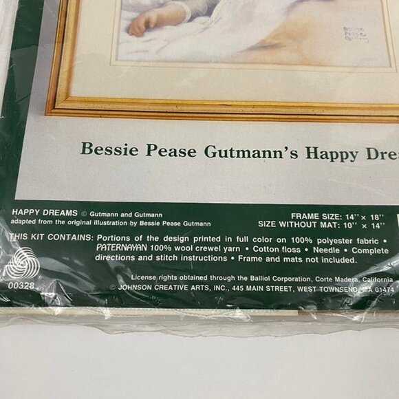 Elsa Williams Crewel Embroidery Kit Happy Dreams Child Sleeping with Teddy Bear - Picture 4 of 9